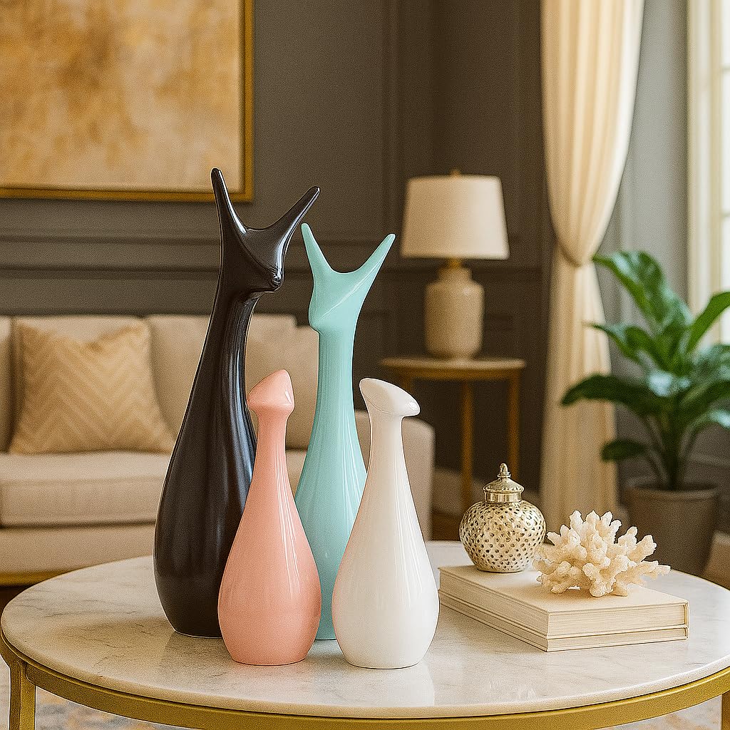 Lucky Deer Family Matte Finish Ceramic Figures - (Set of 3, Matte Brown)