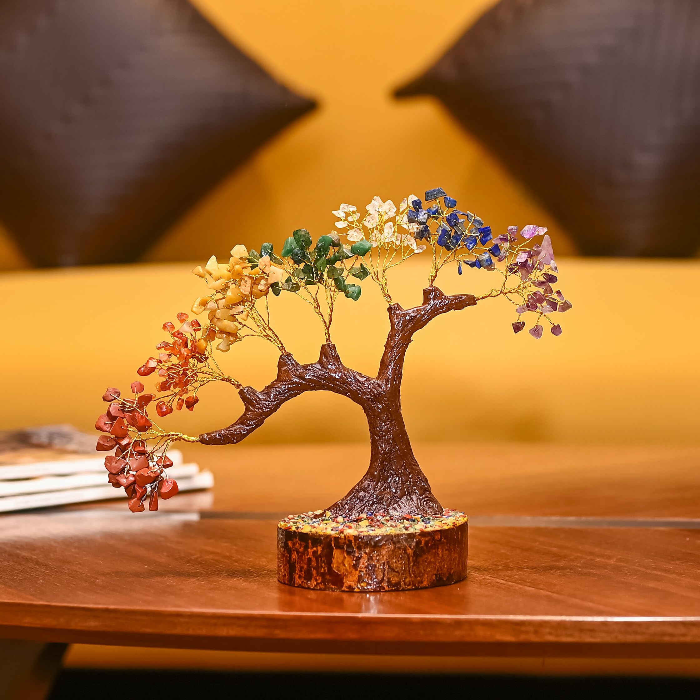 7 Chakra Crystal Bonsai Tree with Golden Money Bag Base