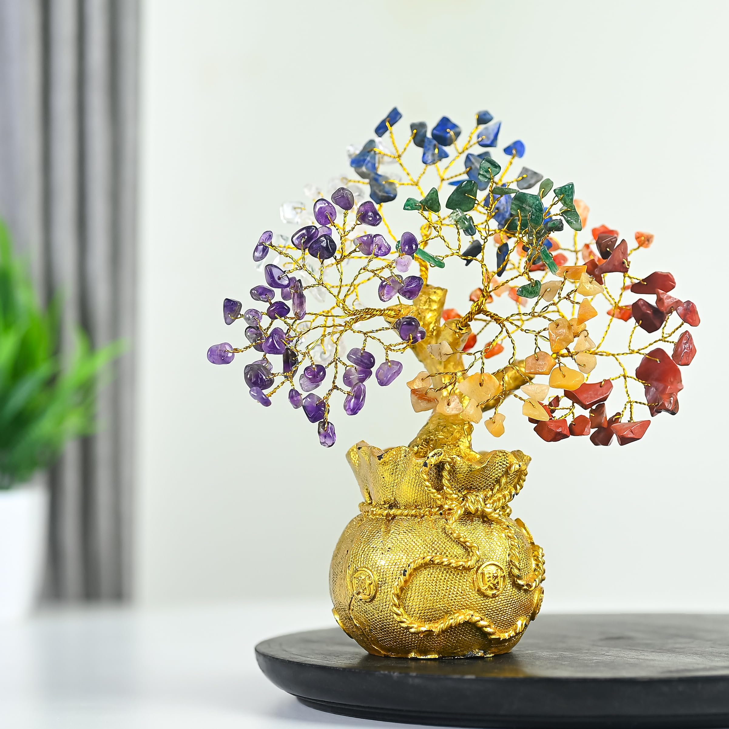 7 Chakra Crystal Bonsai Tree with Golden Money Bag Base