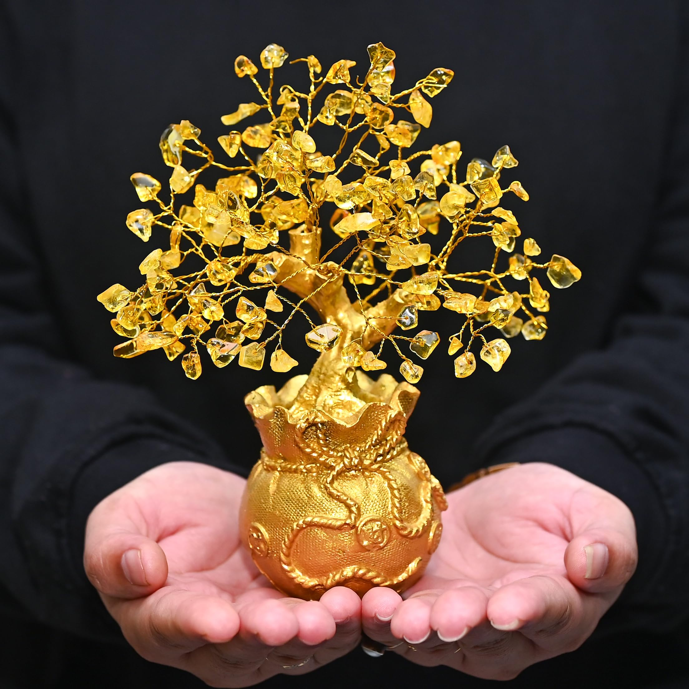 7 Chakra Crystal Bonsai Tree with Golden Money Bag Base