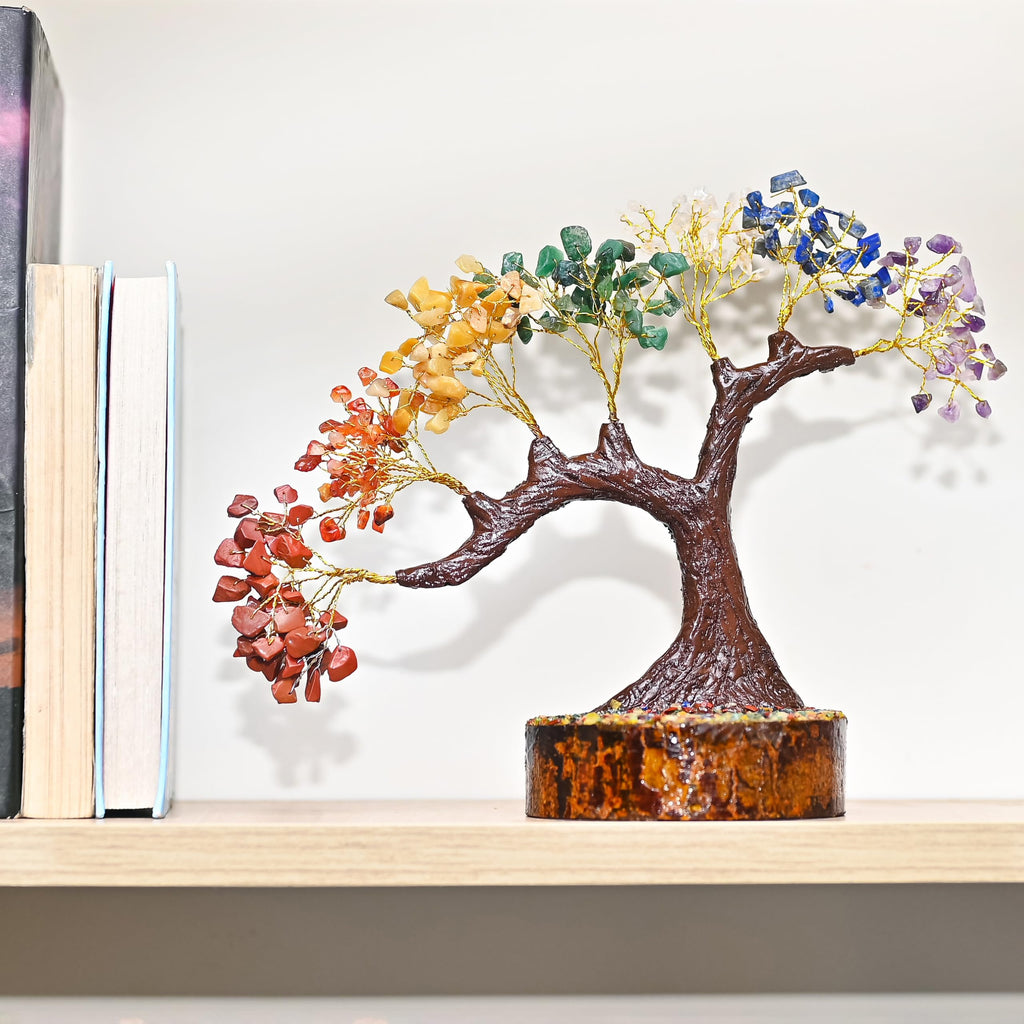 7 Chakra Crystal Bonsai Tree with Golden Money Bag Base