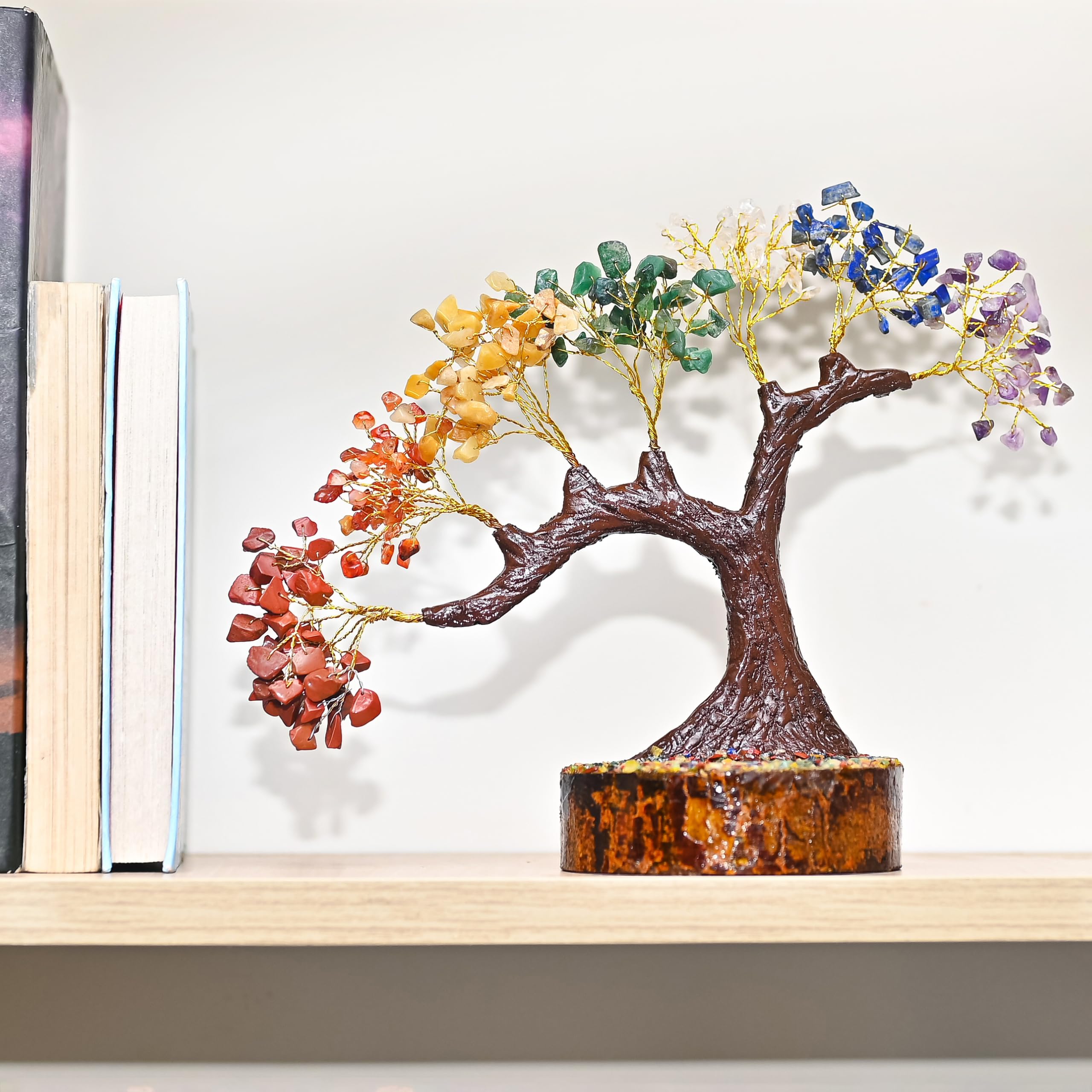 7 Chakra Crystal Bonsai Tree with Golden Money Bag Base