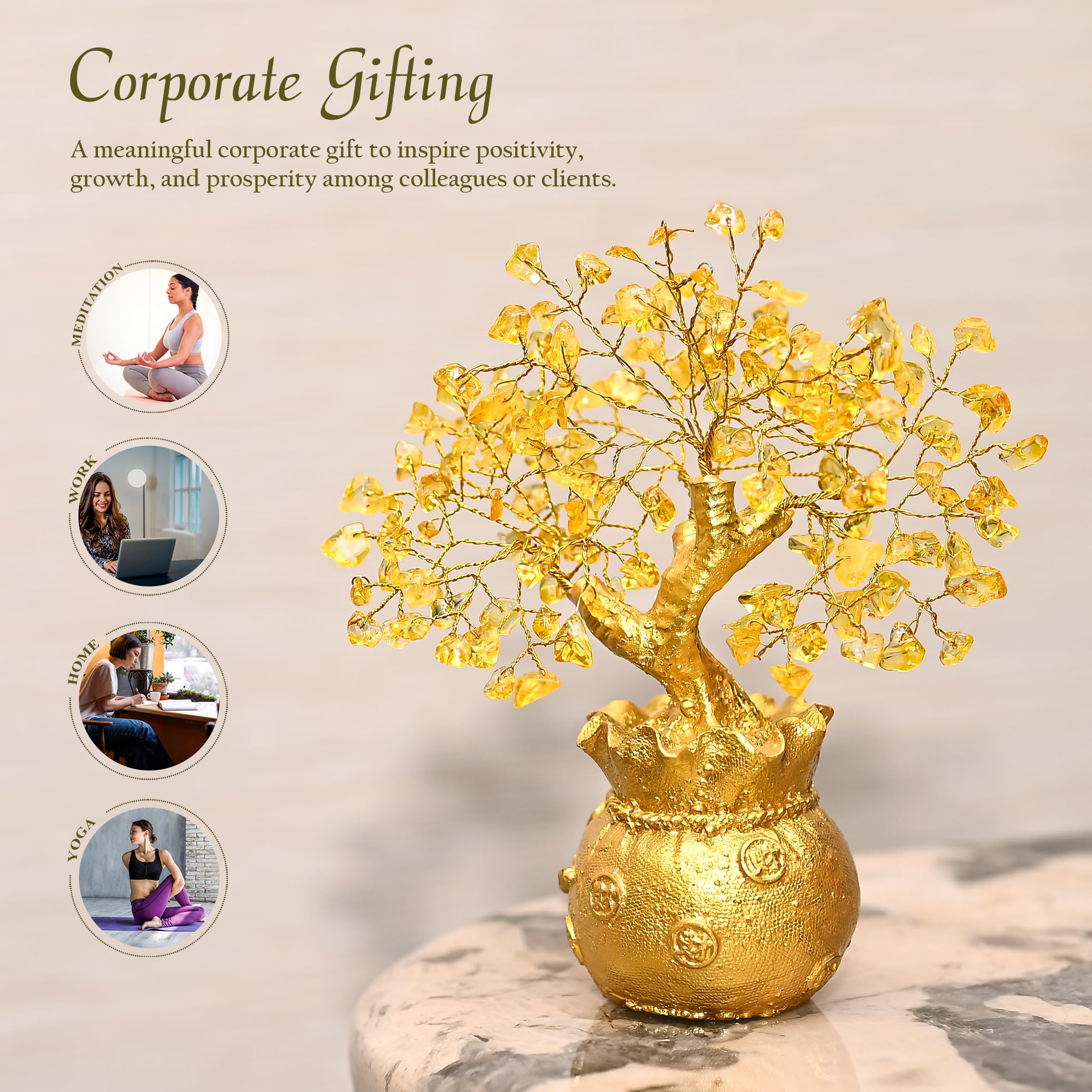 7 Chakra Crystal Bonsai Tree with Golden Money Bag Base