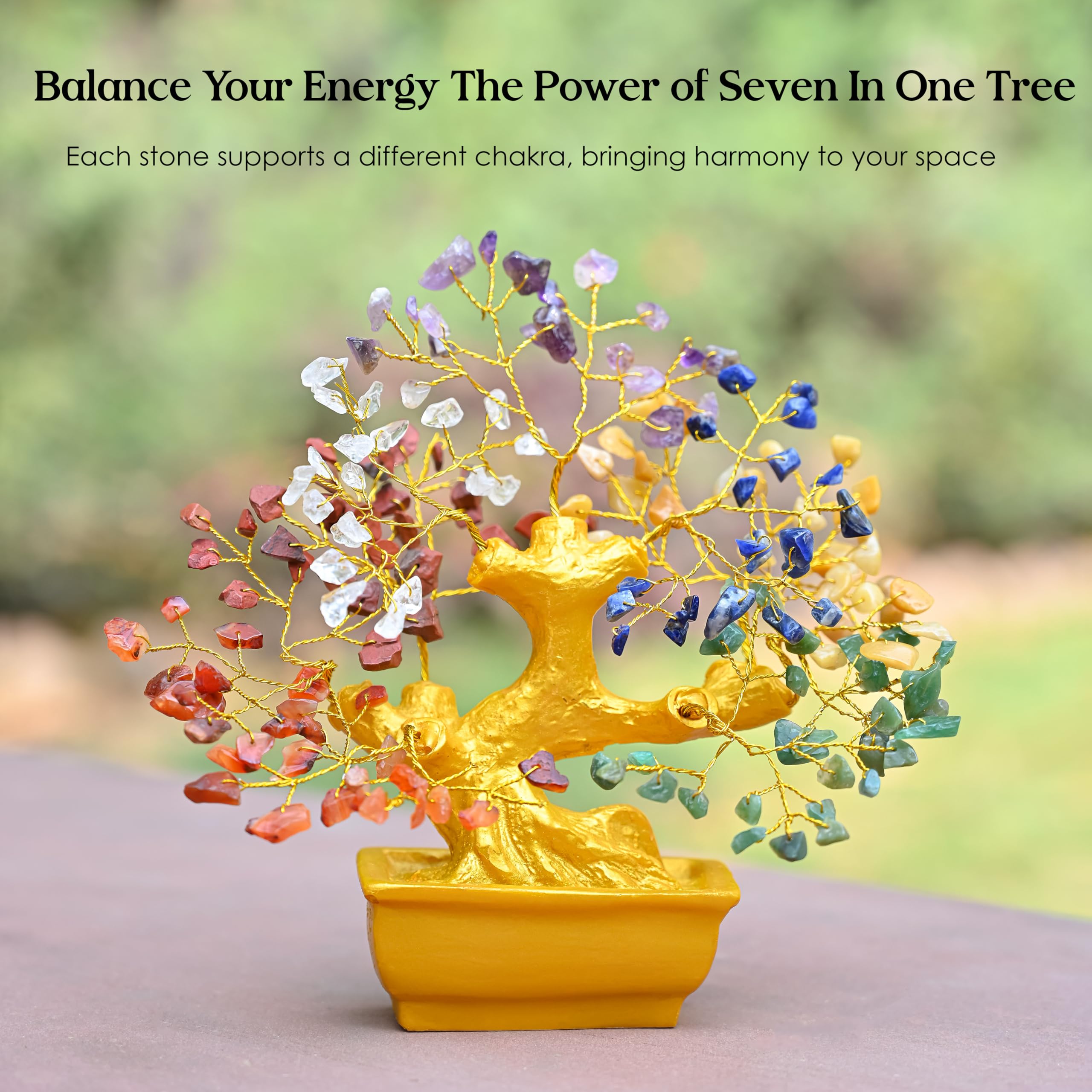 7 Chakra Crystal Bonsai Tree with Golden Money Bag Base