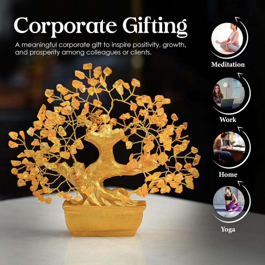 7 Chakra Crystal Bonsai Tree with Golden Money Bag Base