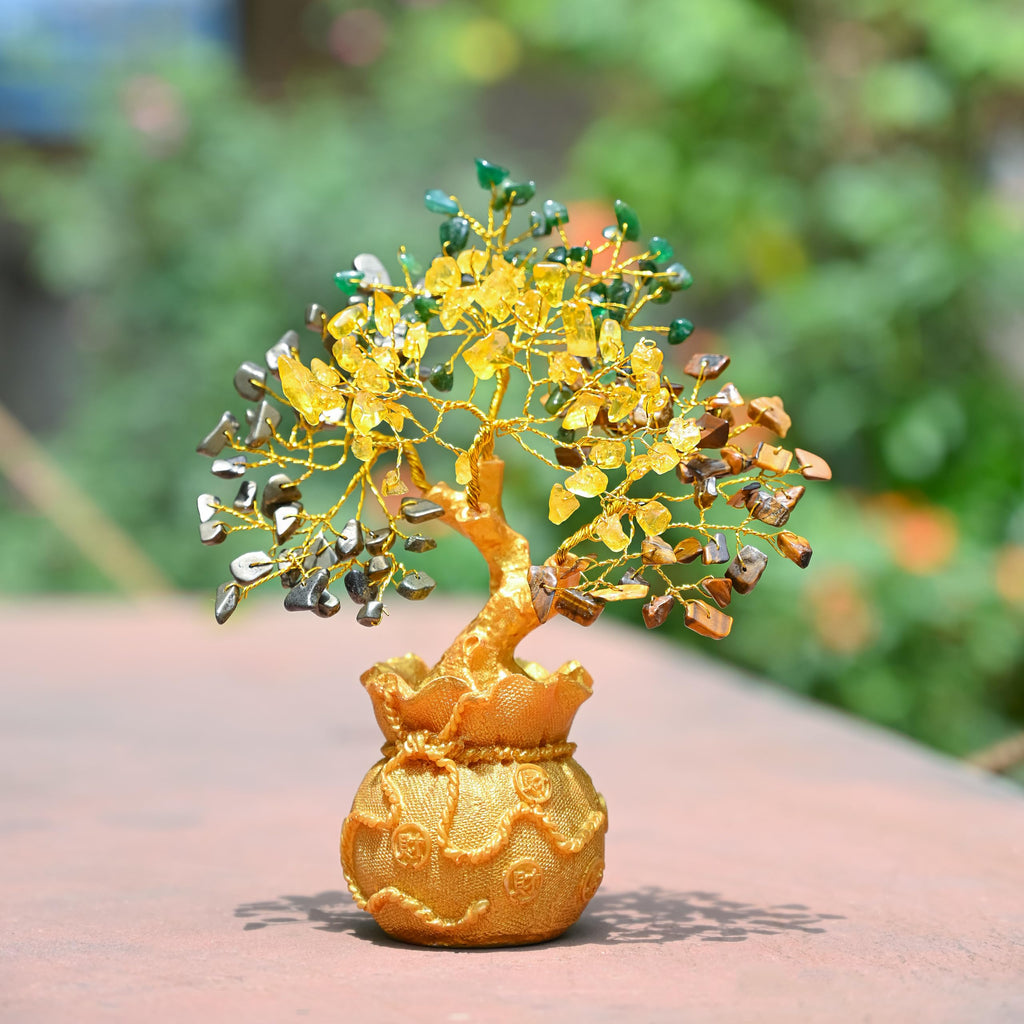 7 Chakra Crystal Bonsai Tree with Golden Money Bag Base