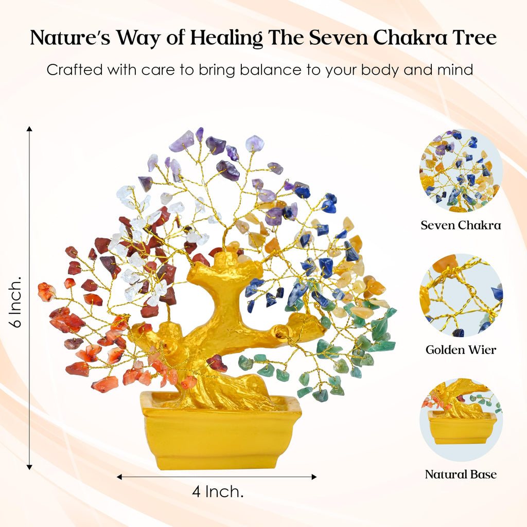 7 Chakra Crystal Bonsai Tree with Golden Money Bag Base