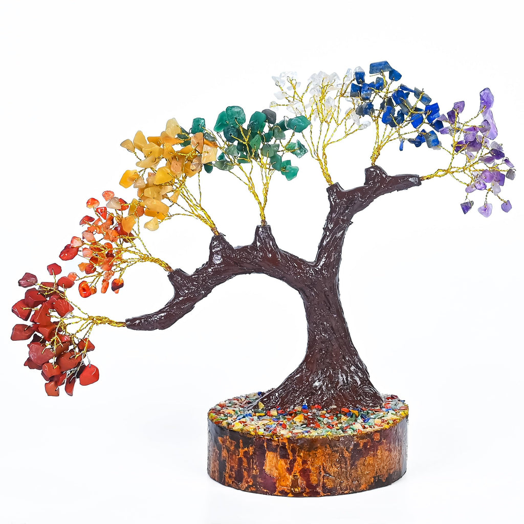 7 Chakra Crystal Bonsai Tree with Golden Money Bag Base