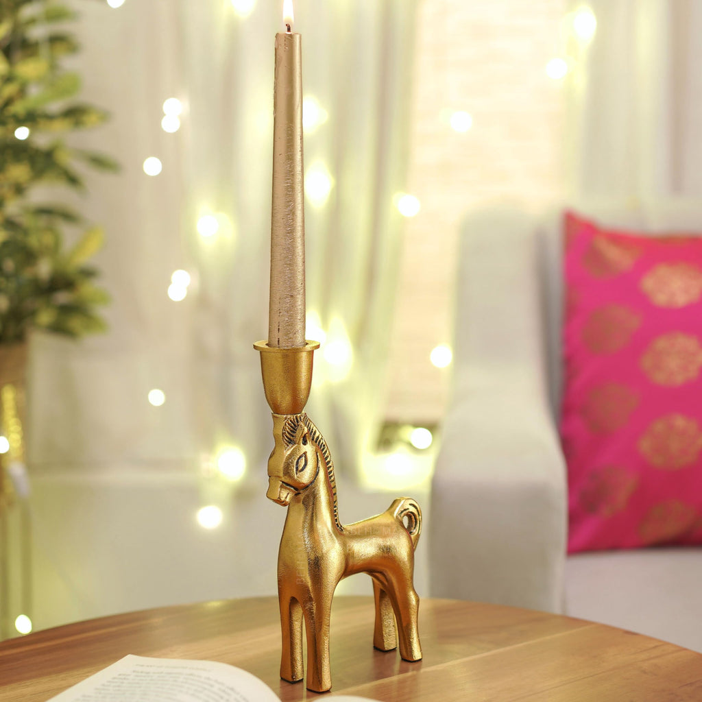 BEHOMA Metal Dancing Peacock Figurine for Good Luck & Love,Candle Holder for Home Dcor Tabletop Living,Showpiece for Valentine's Day,Birthday(Scented Glass Votive Candle Included),Gold,18.5cm,11cm