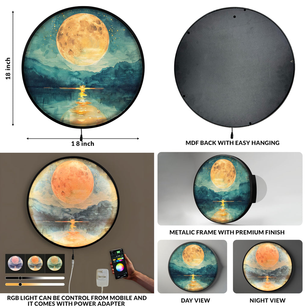 Full Moon Scenic View Night Wall Lamp Painting
