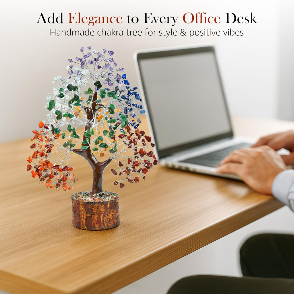 7 Chakra Crystal Bonsai Tree with Golden Money Bag Base