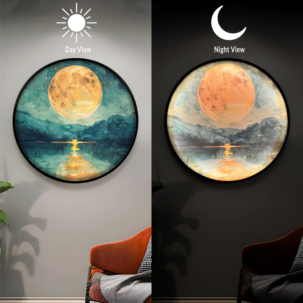 Full Moon Scenic View Night Wall Lamp Painting