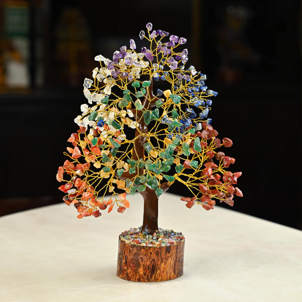 7 Chakra Crystal Bonsai Tree with Golden Money Bag Base