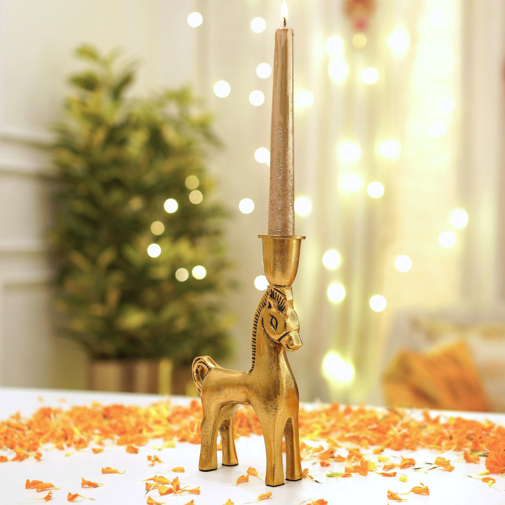 BEHOMA Metal Dancing Peacock Figurine for Good Luck & Love,Candle Holder for Home Dcor Tabletop Living,Showpiece for Valentine's Day,Birthday(Scented Glass Votive Candle Included),Gold,18.5cm,11cm