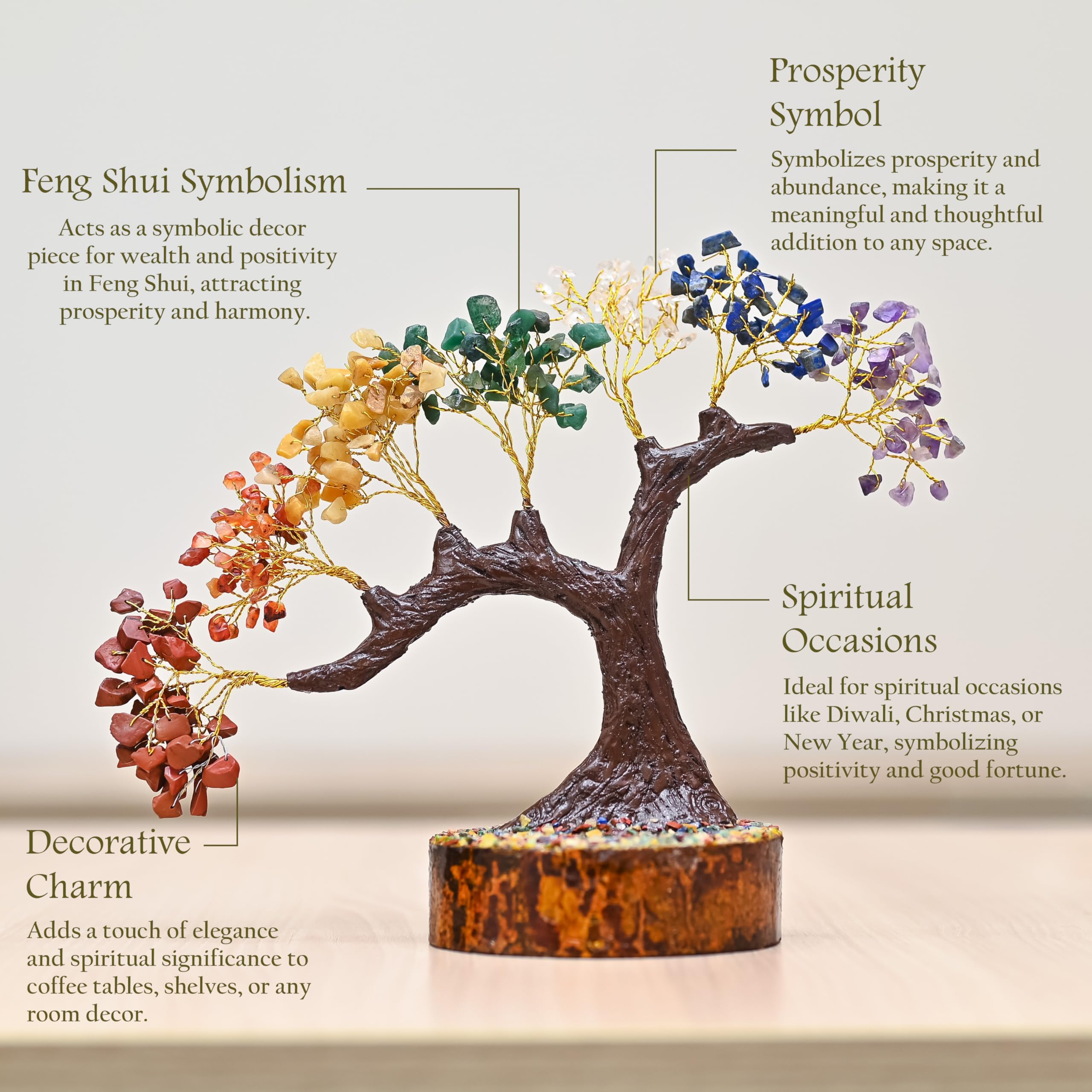 7 Chakra Crystal Bonsai Tree with Golden Money Bag Base