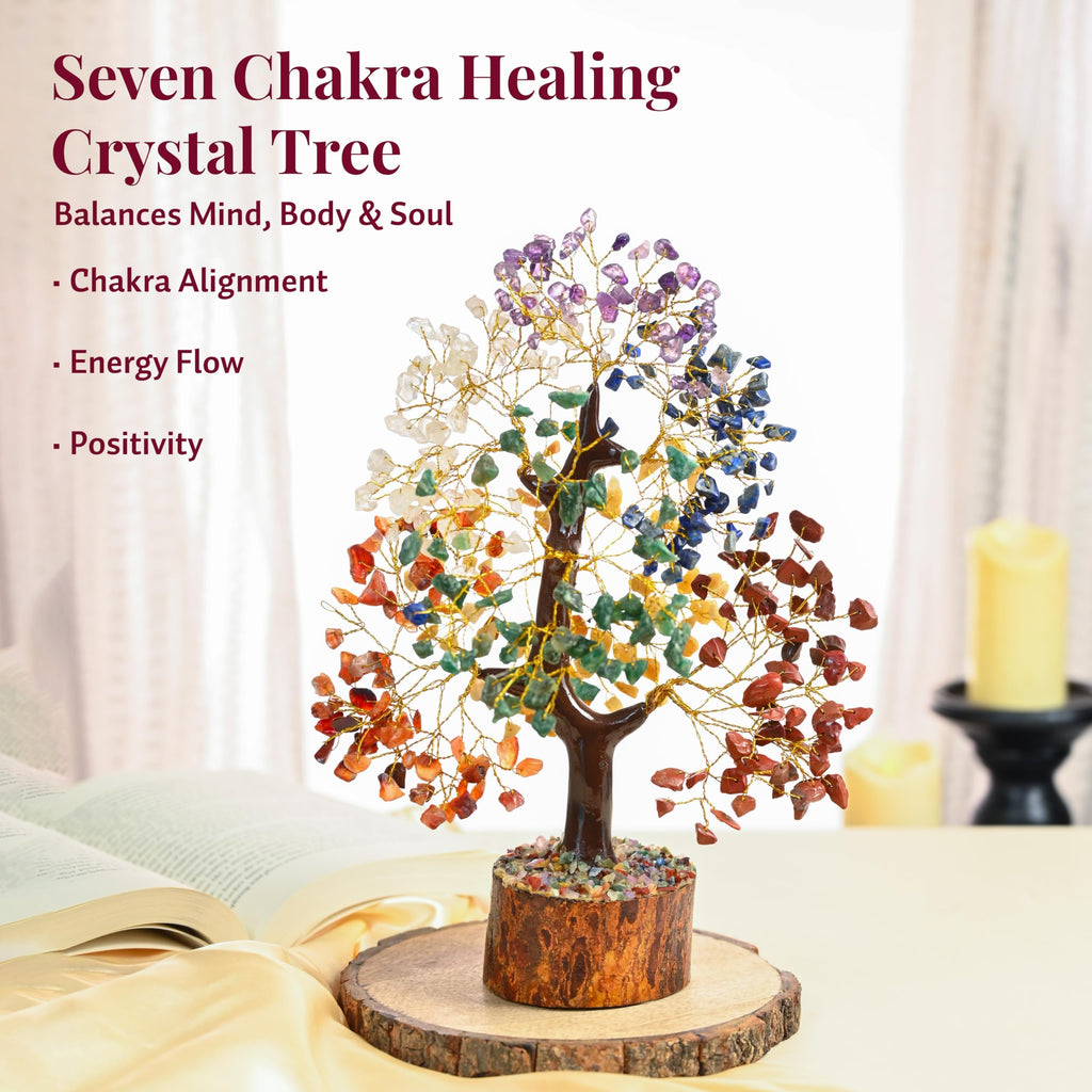 7 Chakra Crystal Bonsai Tree with Golden Money Bag Base