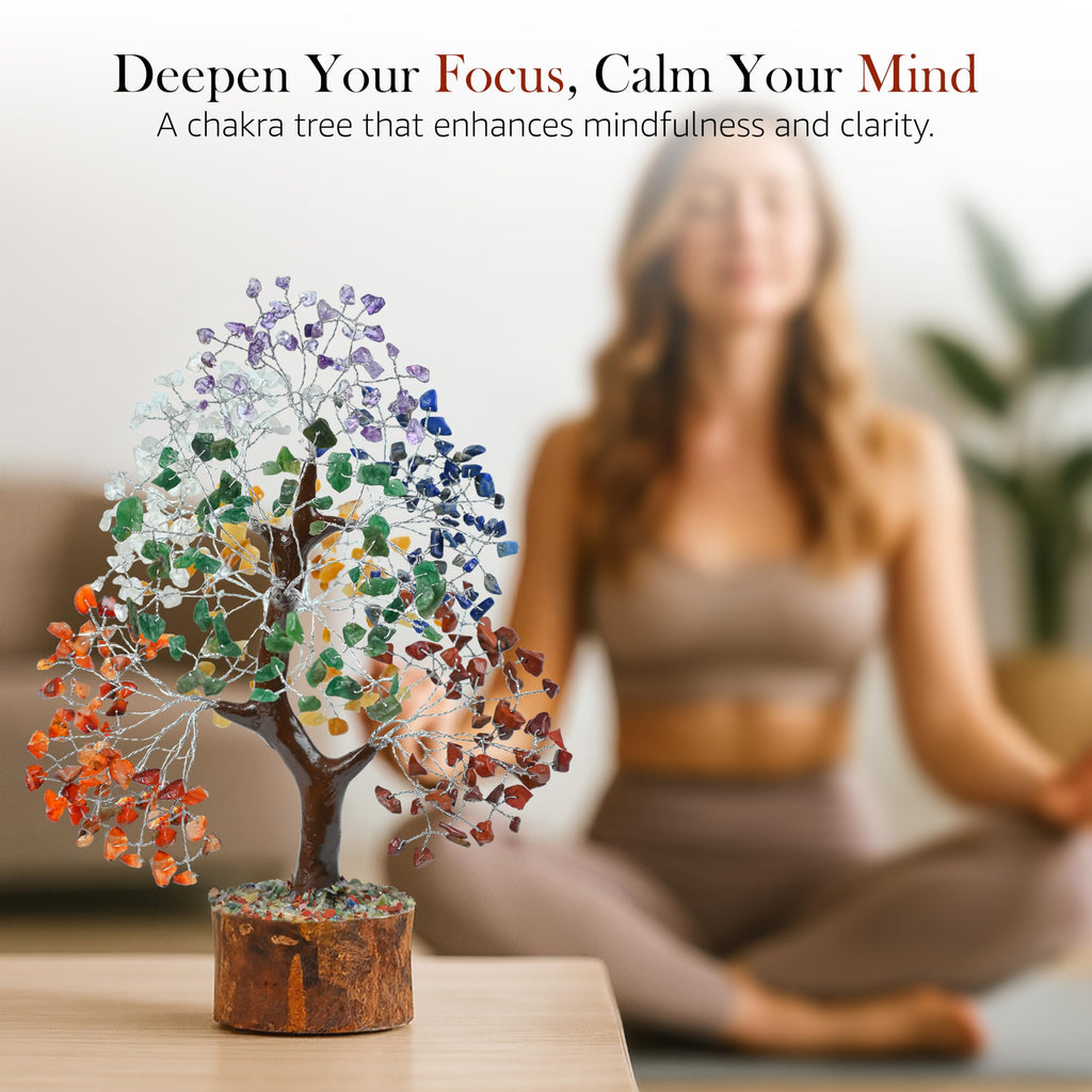 7 Chakra Crystal Bonsai Tree with Golden Money Bag Base