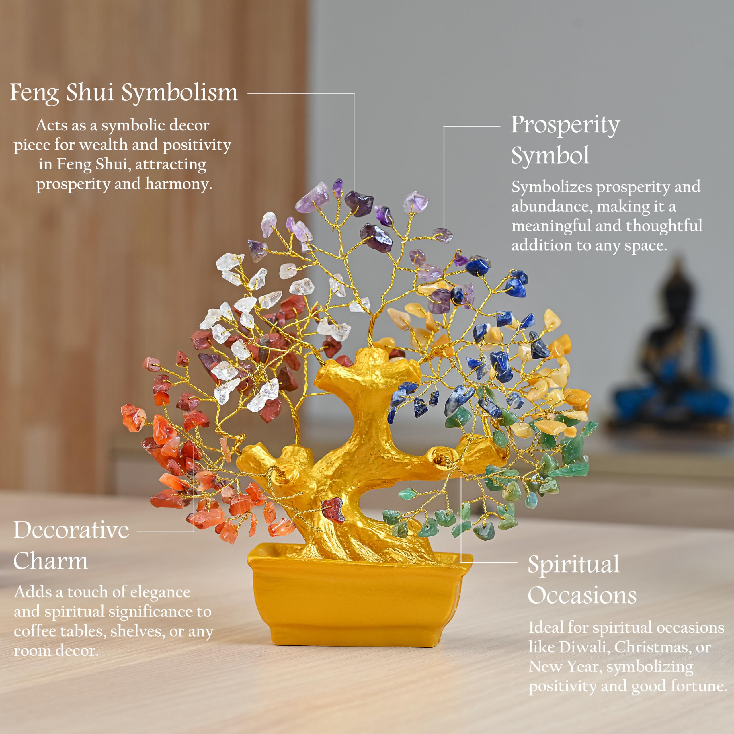 7 Chakra Crystal Bonsai Tree with Golden Money Bag Base