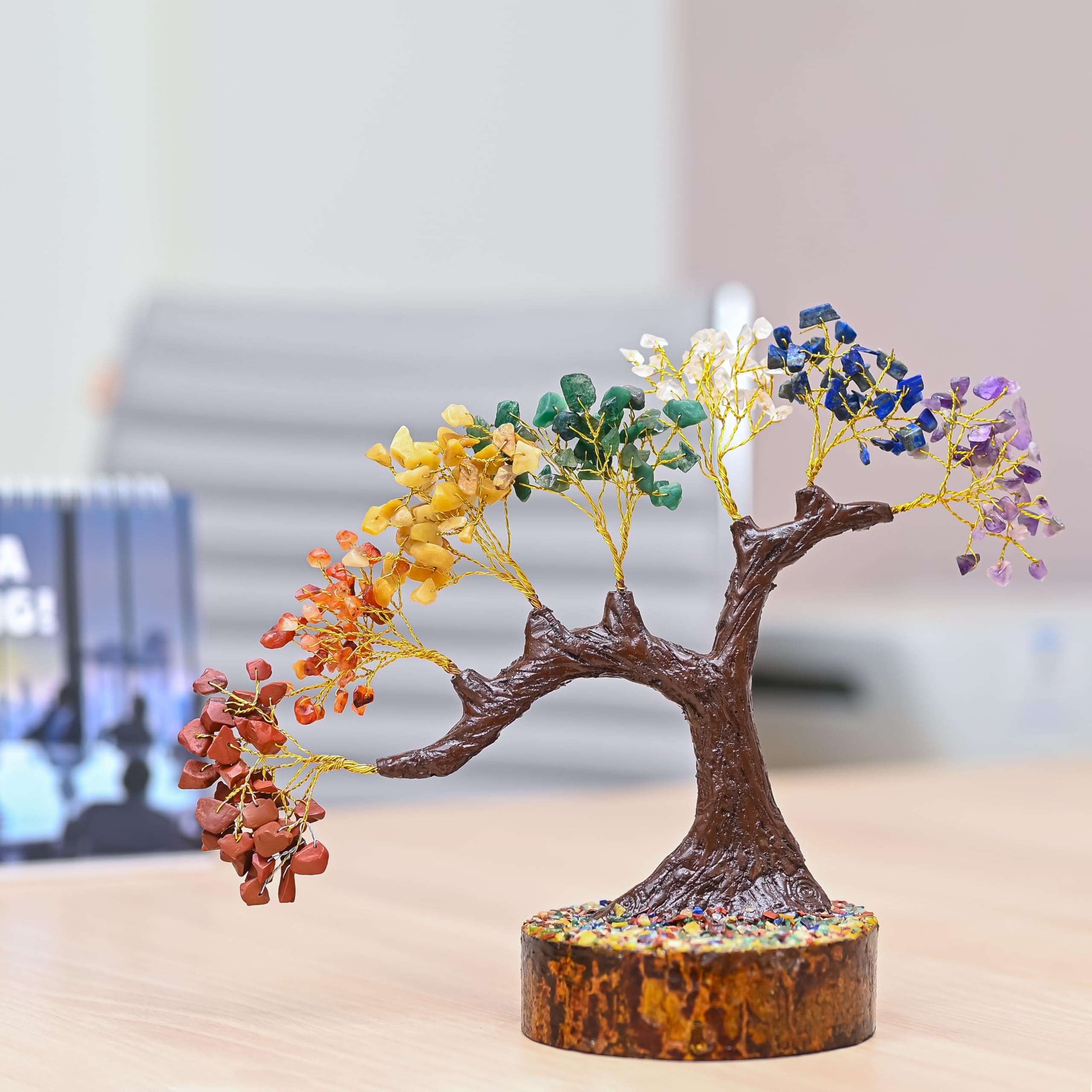 7 Chakra Crystal Bonsai Tree with Golden Money Bag Base