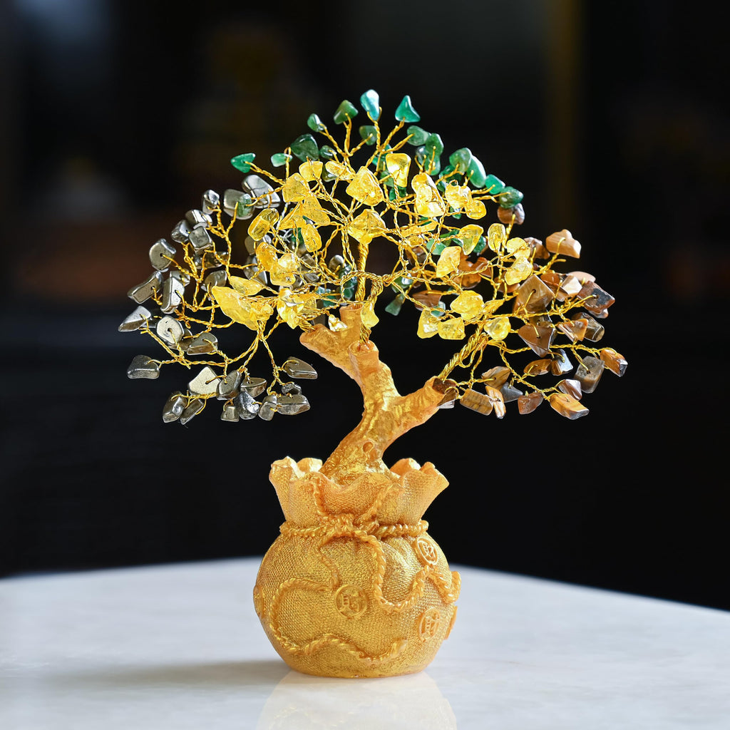 7 Chakra Crystal Bonsai Tree with Golden Money Bag Base