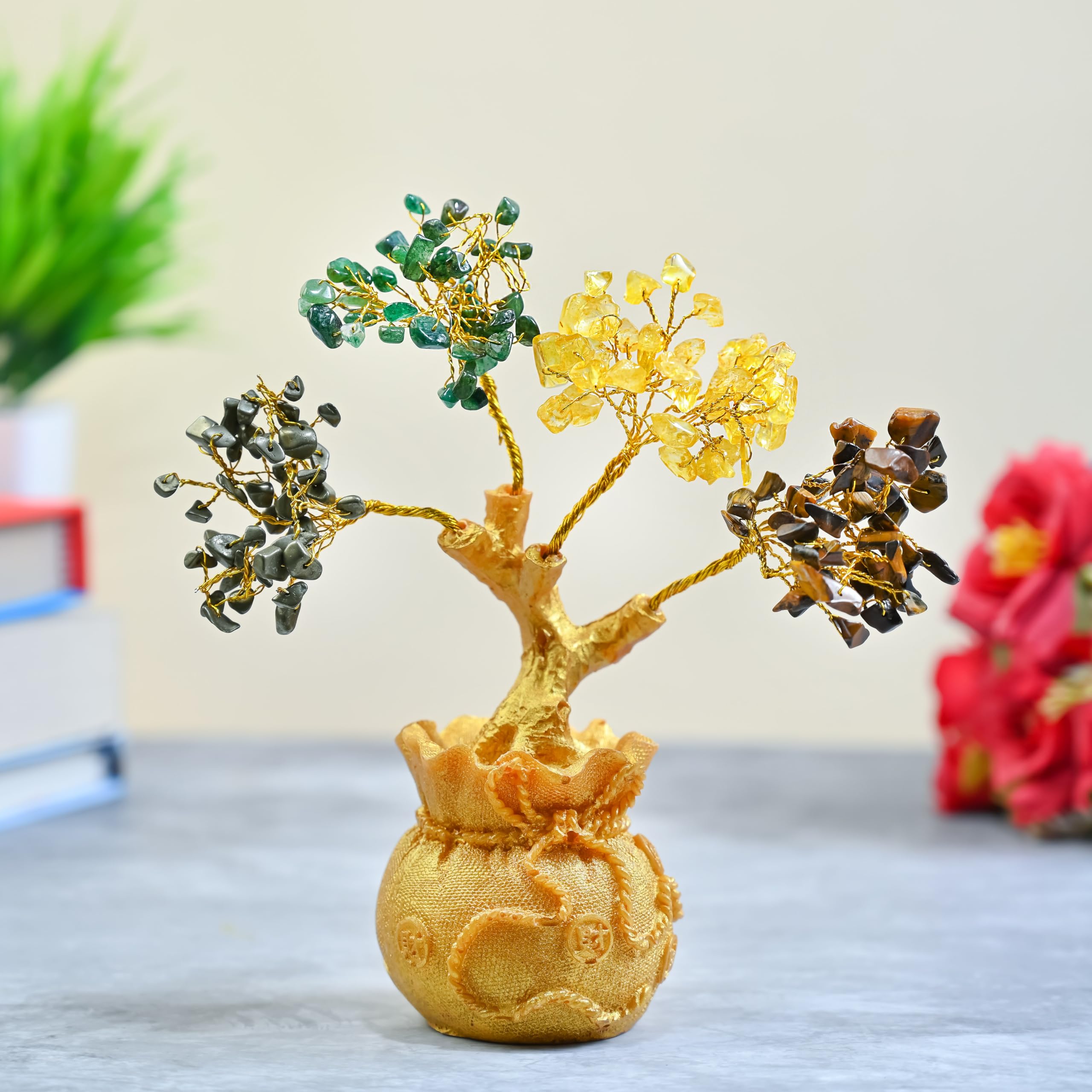 7 Chakra Crystal Bonsai Tree with Golden Money Bag Base