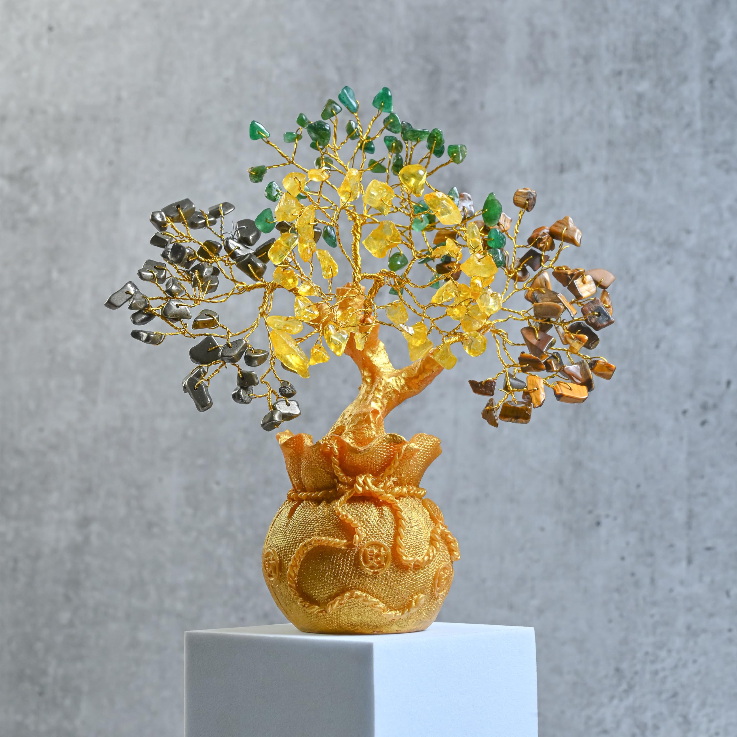 7 Chakra Crystal Bonsai Tree with Golden Money Bag Base