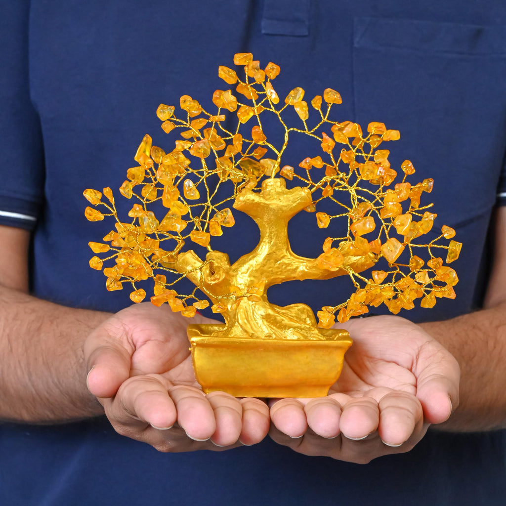 7 Chakra Crystal Bonsai Tree with Golden Money Bag Base