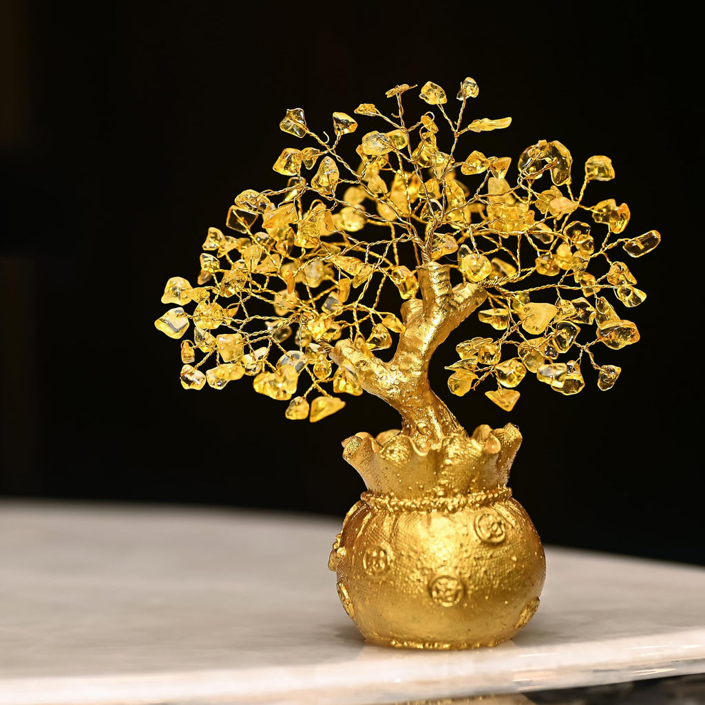 7 Chakra Crystal Bonsai Tree with Golden Money Bag Base