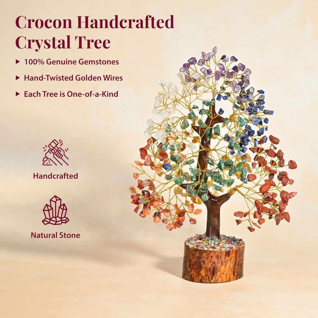 7 Chakra Crystal Bonsai Tree with Golden Money Bag Base