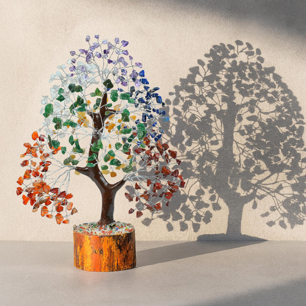 7 Chakra Crystal Bonsai Tree with Golden Money Bag Base