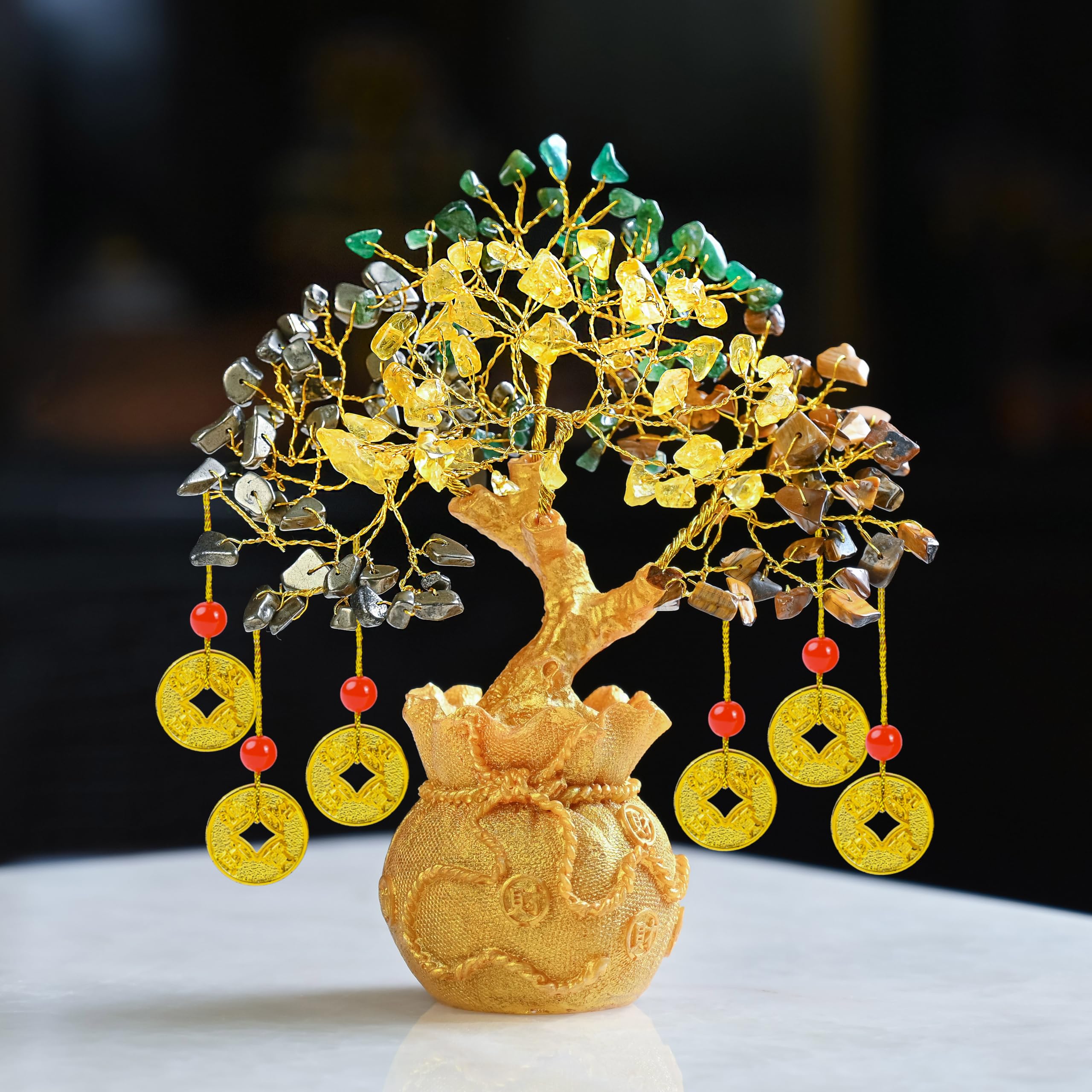 7 Chakra Crystal Bonsai Tree with Golden Money Bag Base