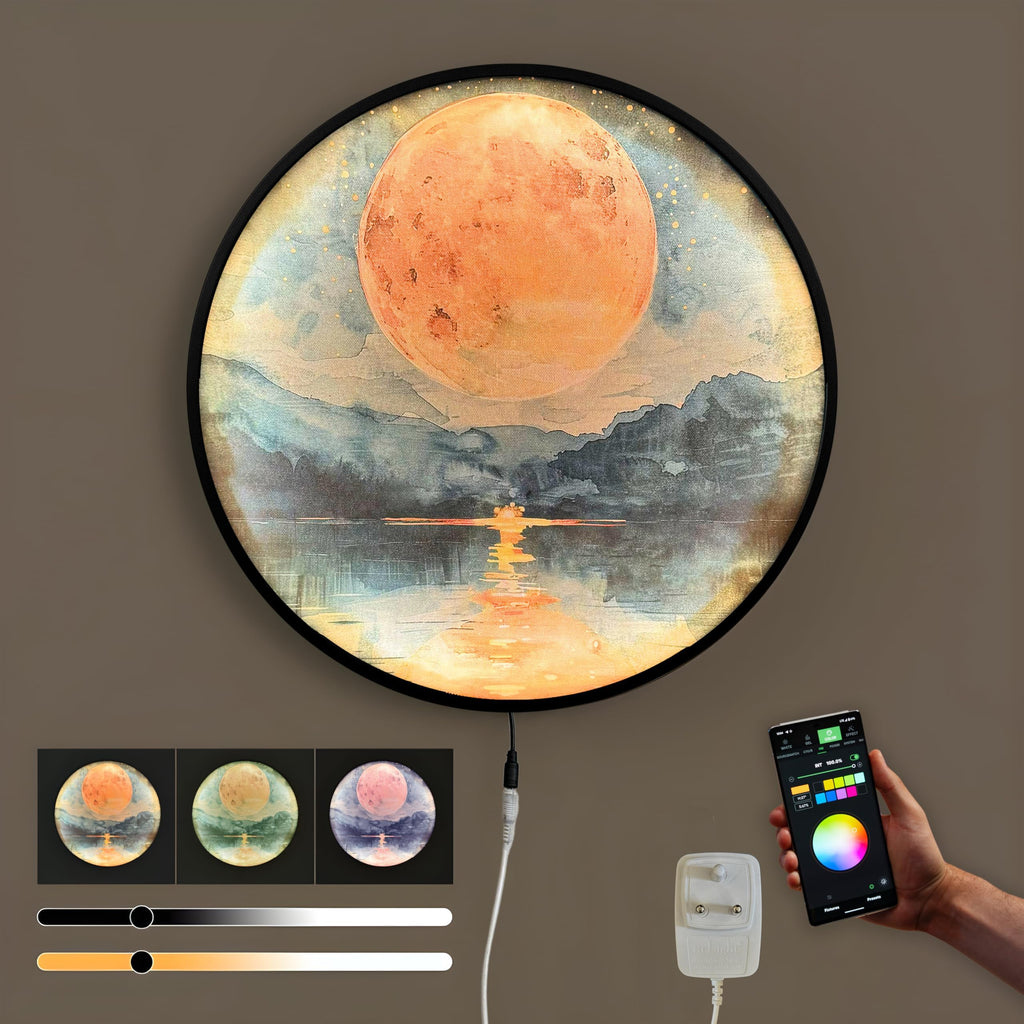 Full Moon Scenic View Night Wall Lamp Painting