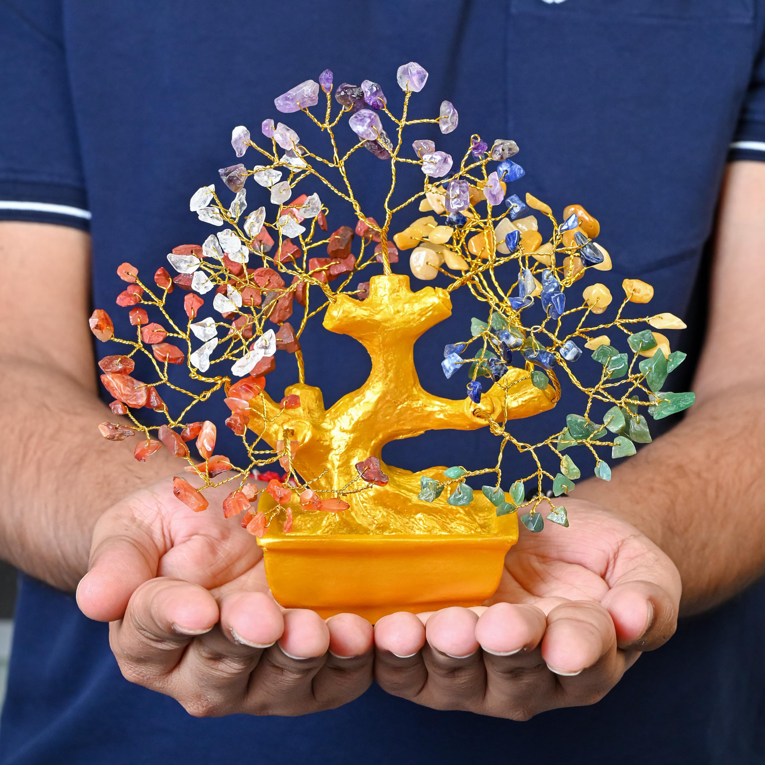 7 Chakra Crystal Bonsai Tree with Golden Money Bag Base