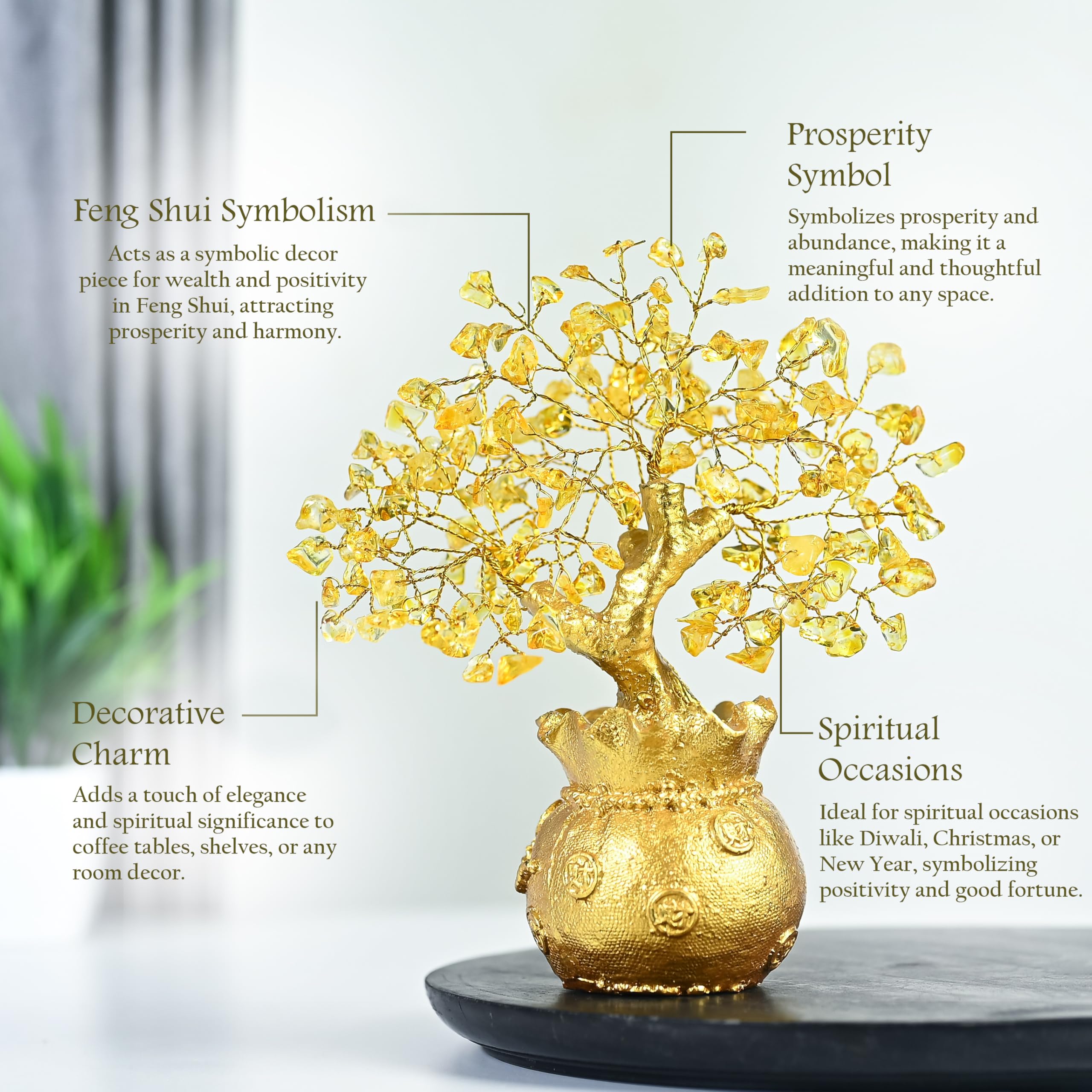 7 Chakra Crystal Bonsai Tree with Golden Money Bag Base