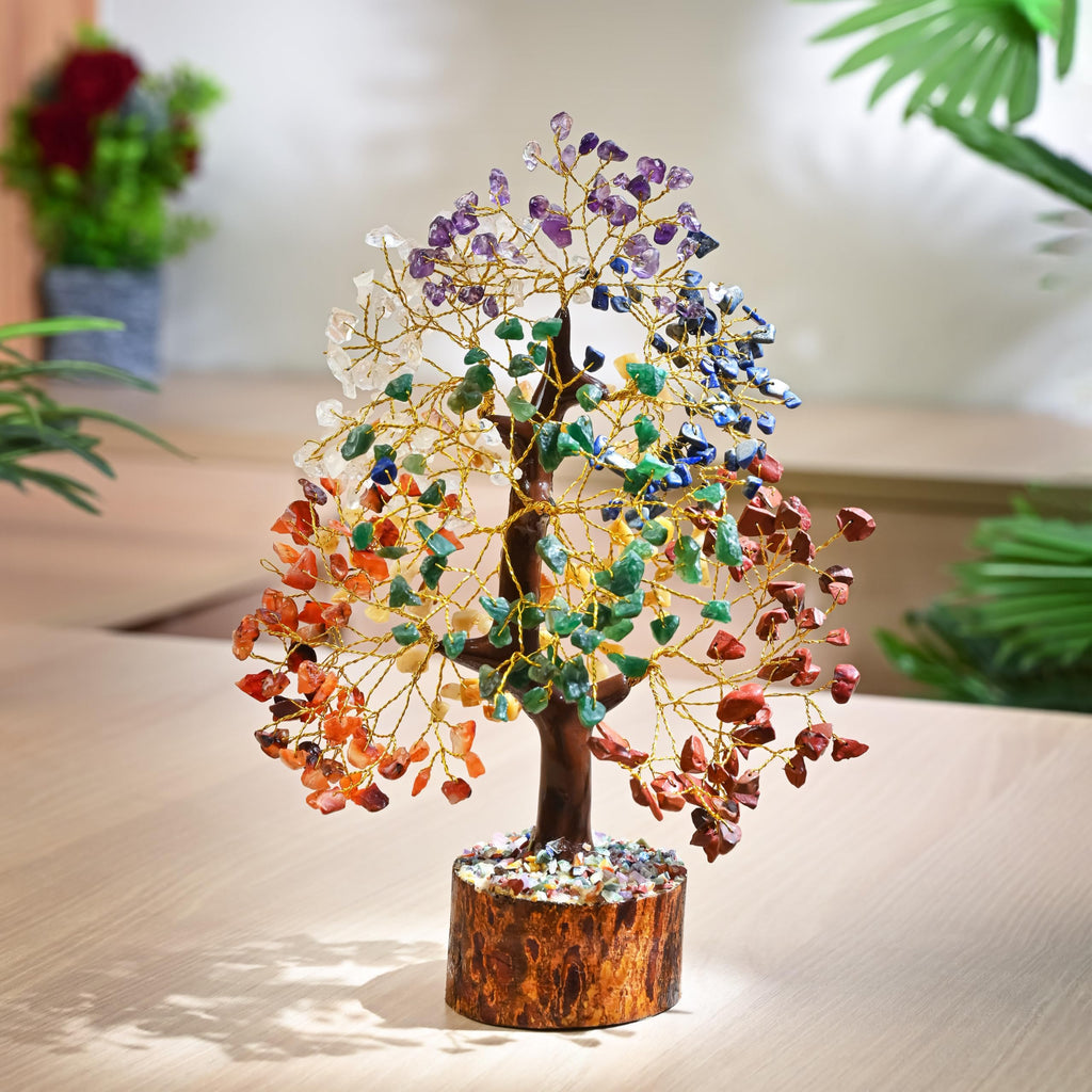 7 Chakra Crystal Bonsai Tree with Golden Money Bag Base