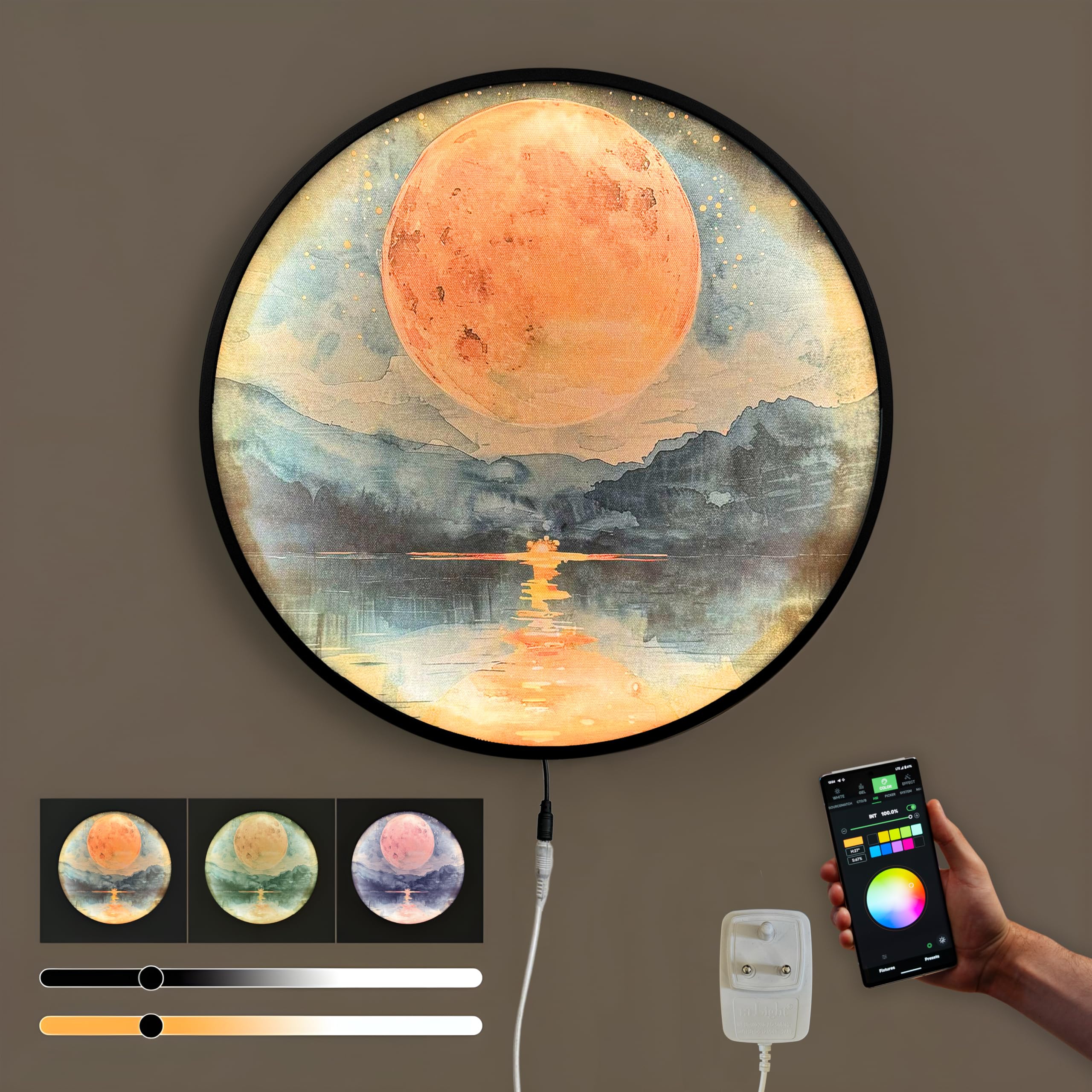 Full Moon Scenic View Night Wall Lamp Painting