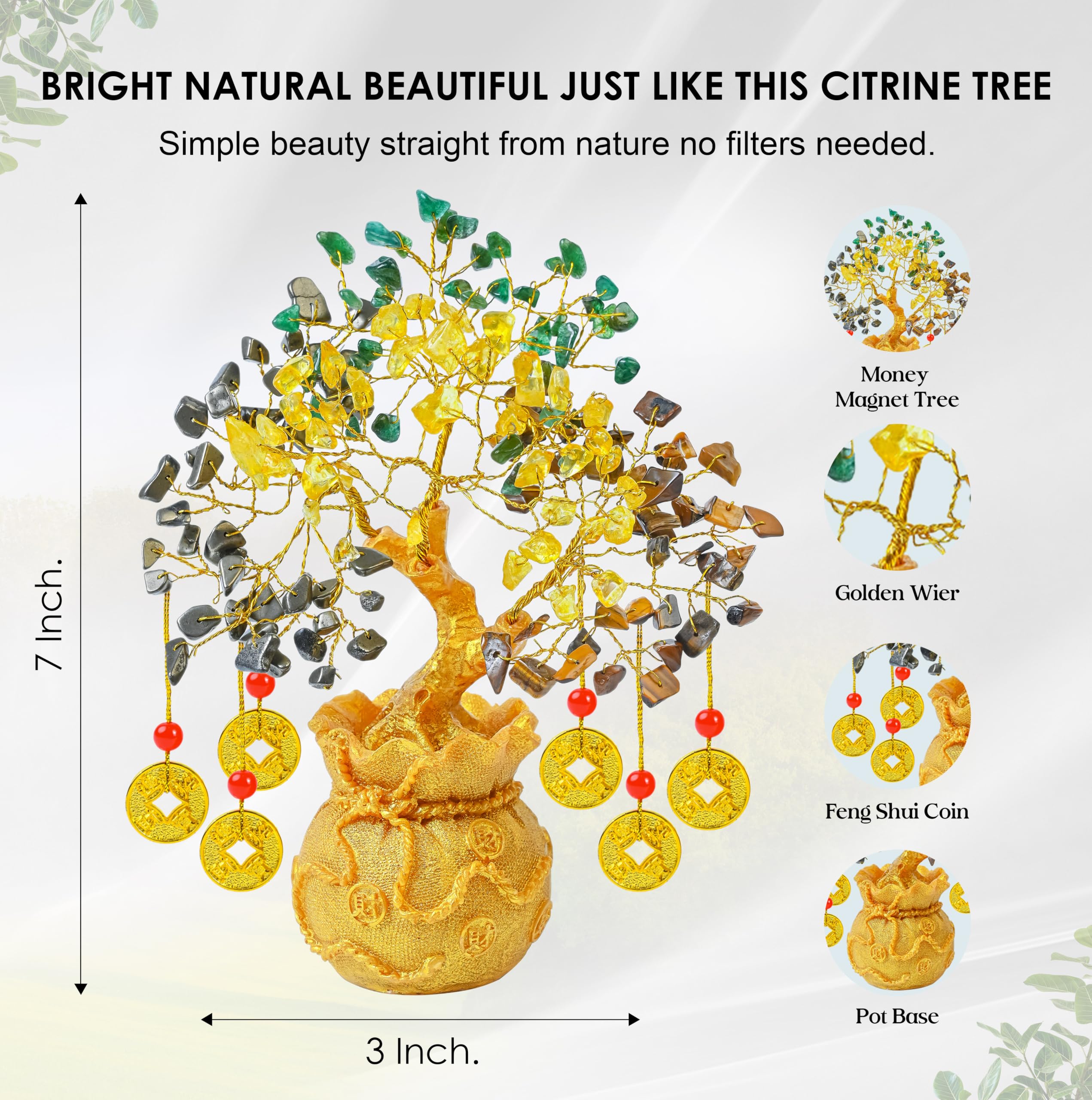 7 Chakra Crystal Bonsai Tree with Golden Money Bag Base