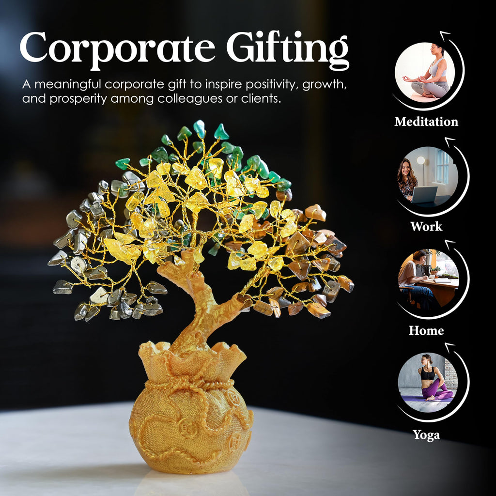 7 Chakra Crystal Bonsai Tree with Golden Money Bag Base