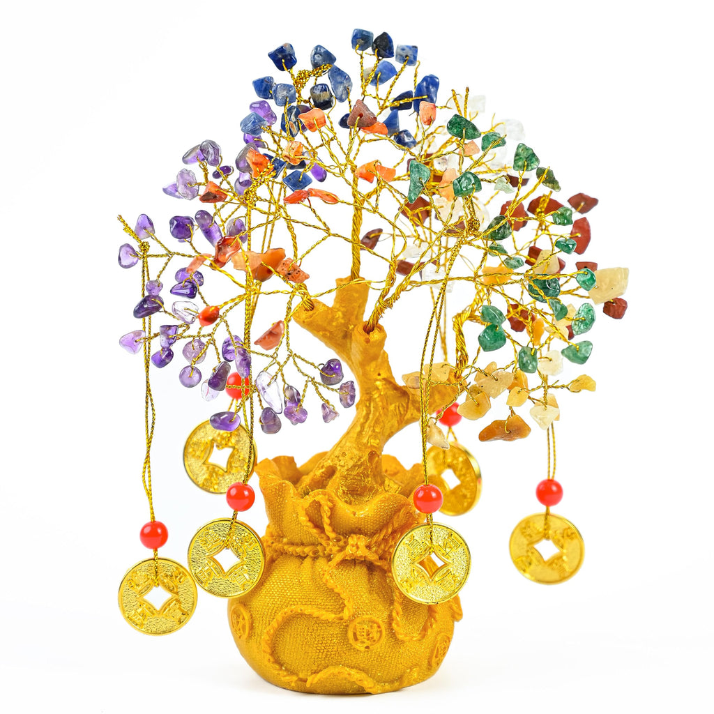 7 Chakra Crystal Bonsai Tree with Golden Money Bag Base