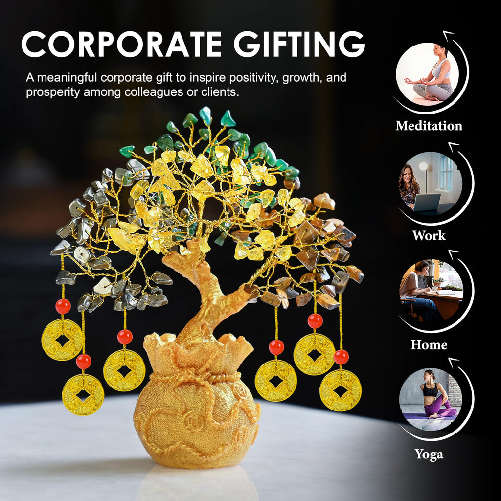7 Chakra Crystal Bonsai Tree with Golden Money Bag Base