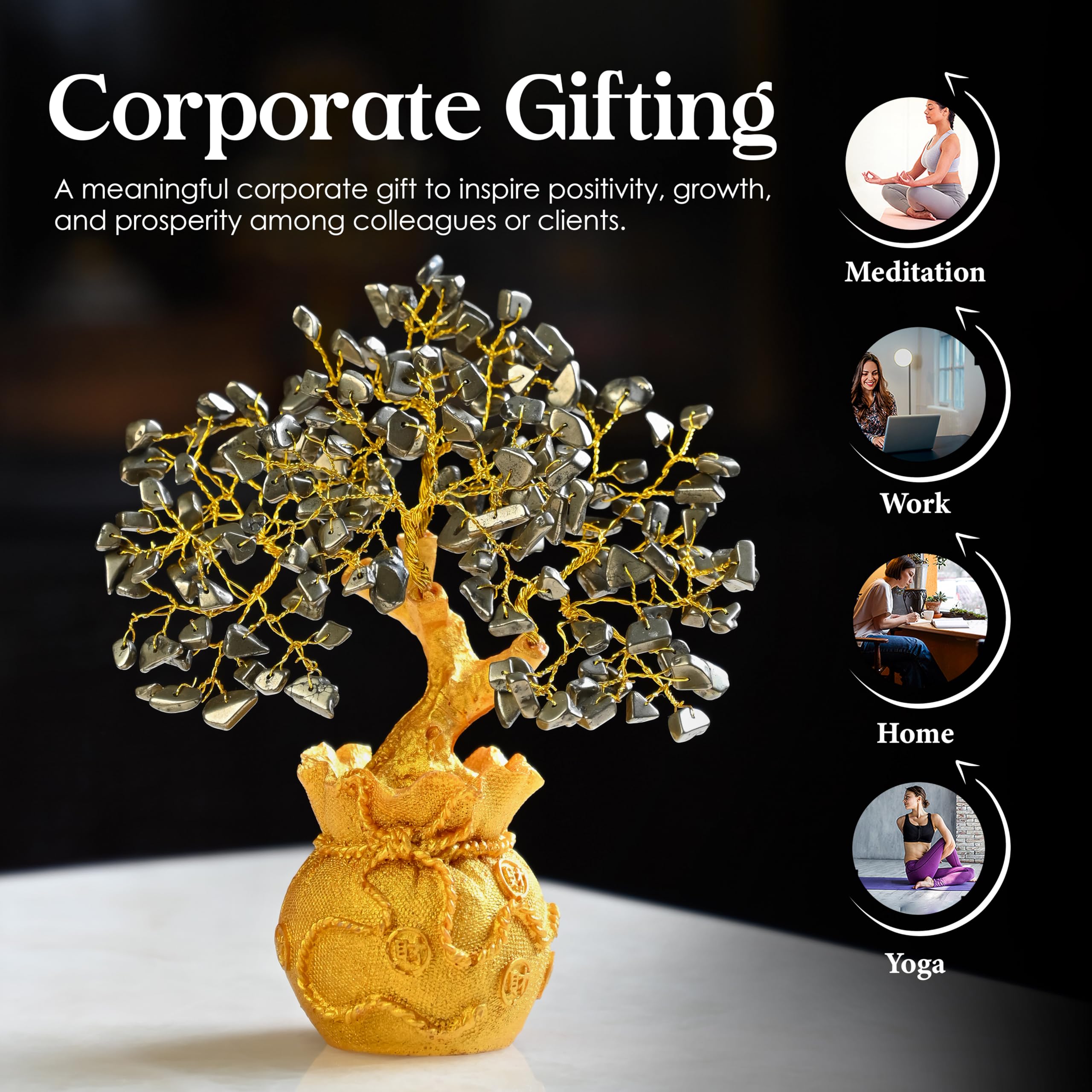 7 Chakra Crystal Bonsai Tree with Golden Money Bag Base