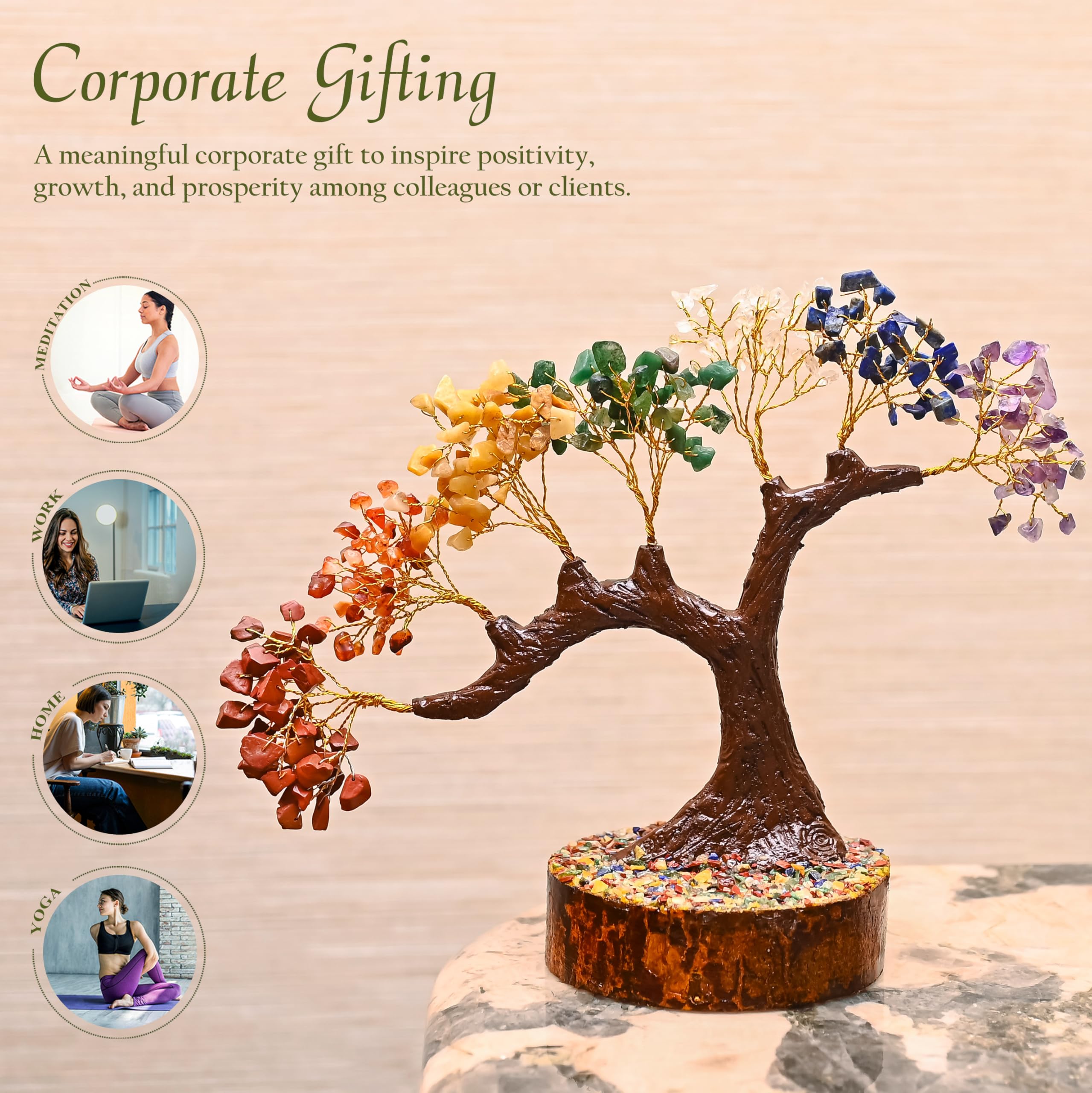 7 Chakra Crystal Bonsai Tree with Golden Money Bag Base