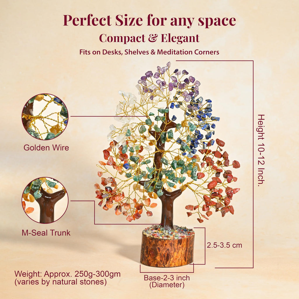 7 Chakra Crystal Bonsai Tree with Golden Money Bag Base