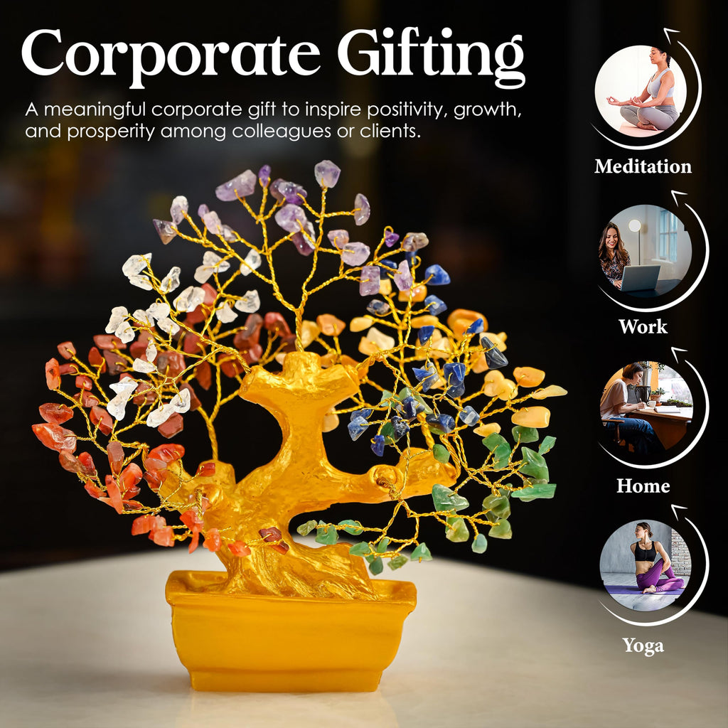 7 Chakra Crystal Bonsai Tree with Golden Money Bag Base
