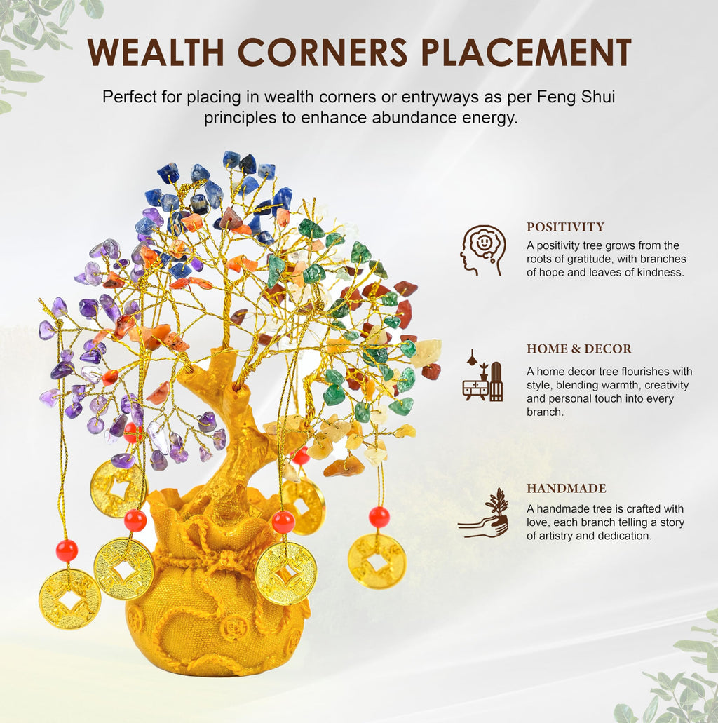 7 Chakra Crystal Bonsai Tree with Golden Money Bag Base