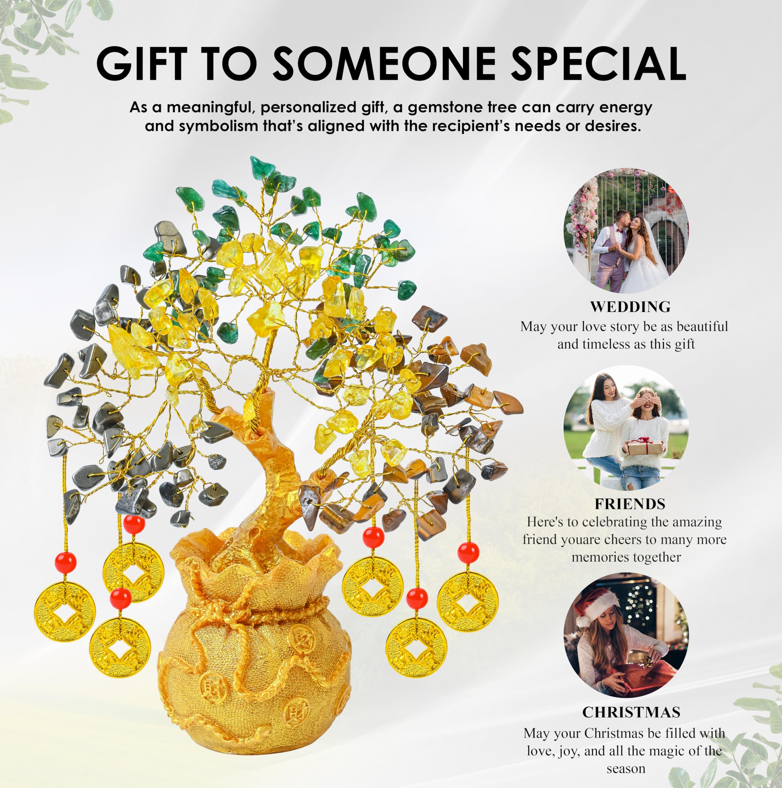 7 Chakra Crystal Bonsai Tree with Golden Money Bag Base