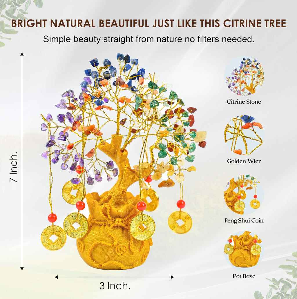 7 Chakra Crystal Bonsai Tree with Golden Money Bag Base