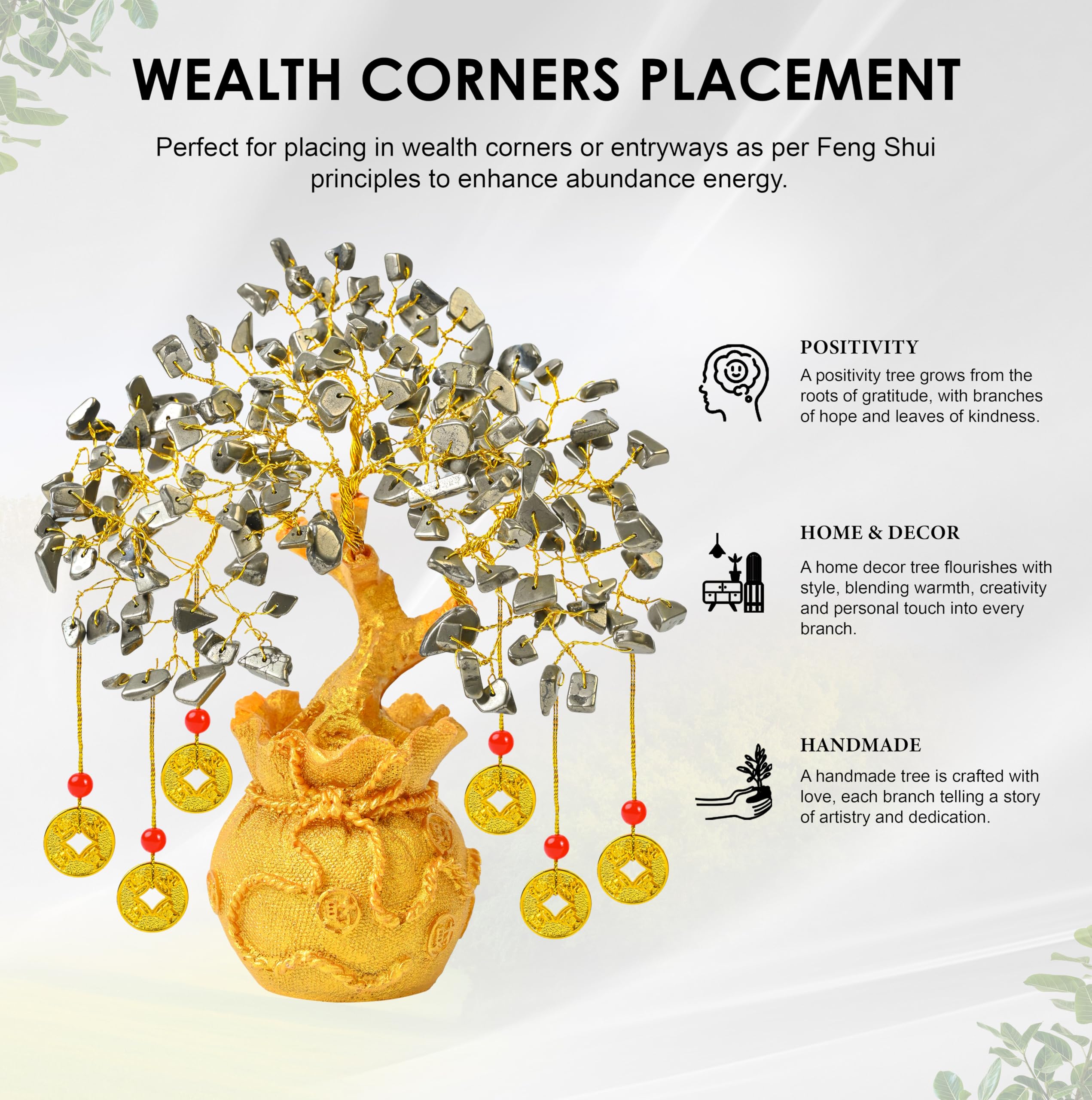 7 Chakra Crystal Bonsai Tree with Golden Money Bag Base