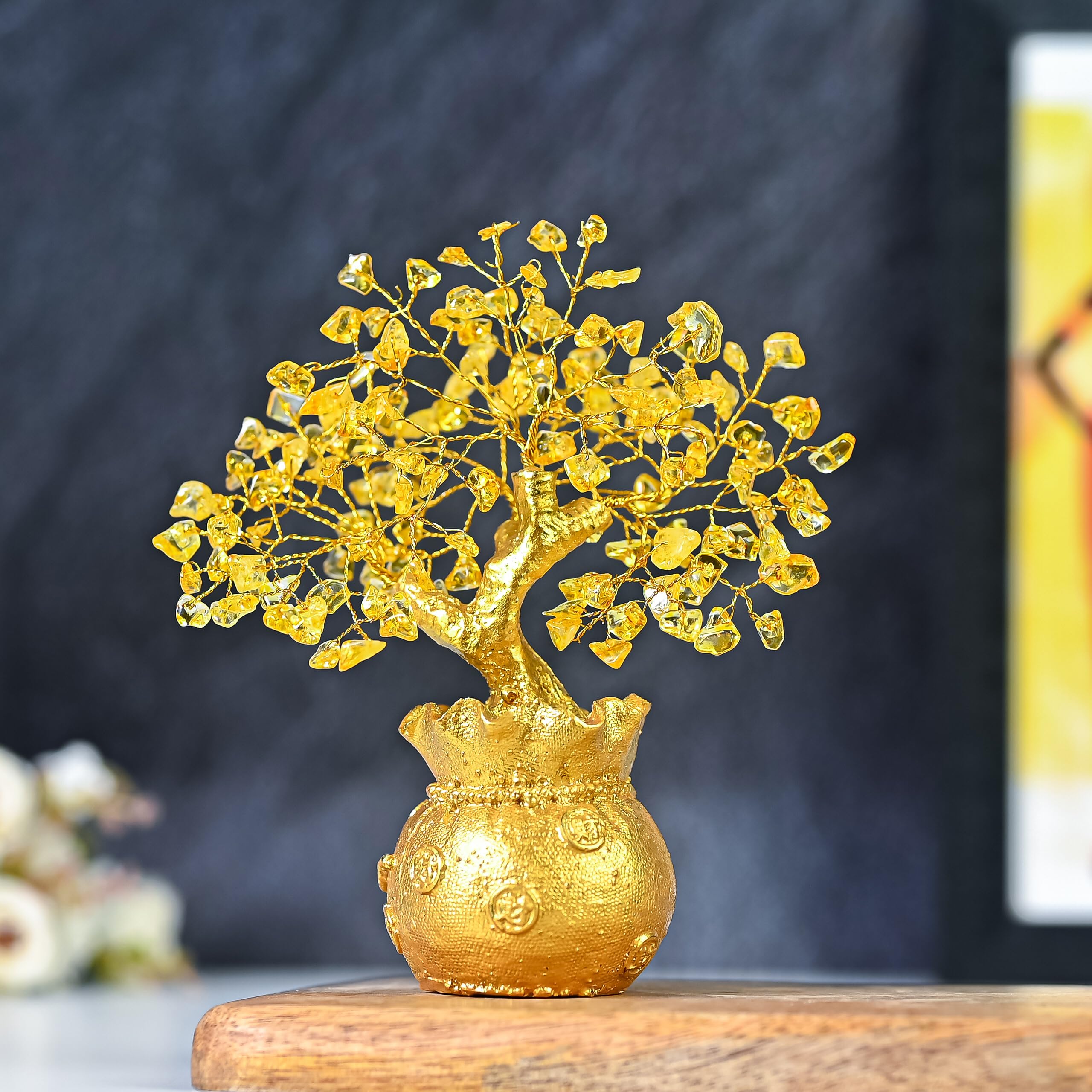 7 Chakra Crystal Bonsai Tree with Golden Money Bag Base