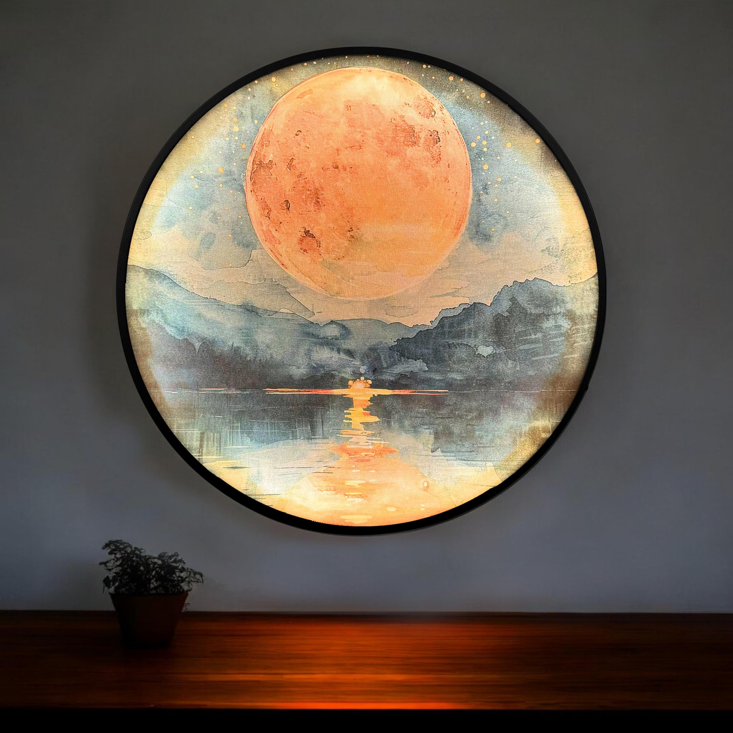 Full Moon Scenic View Night Wall Lamp Painting